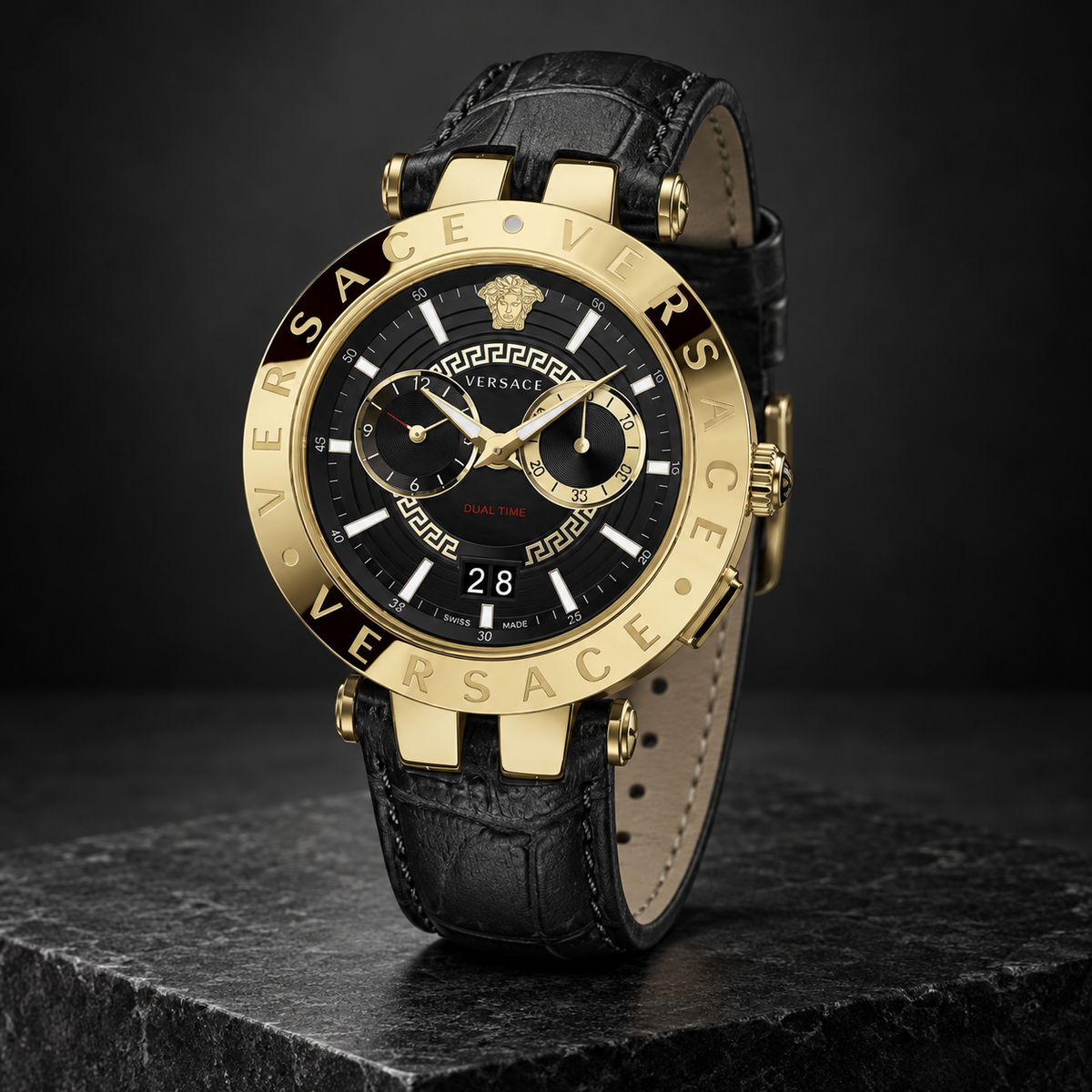 Versace V-Race Men's Watch – Black 46 mm – VEBV00119 dark luxury view – VEBV00119