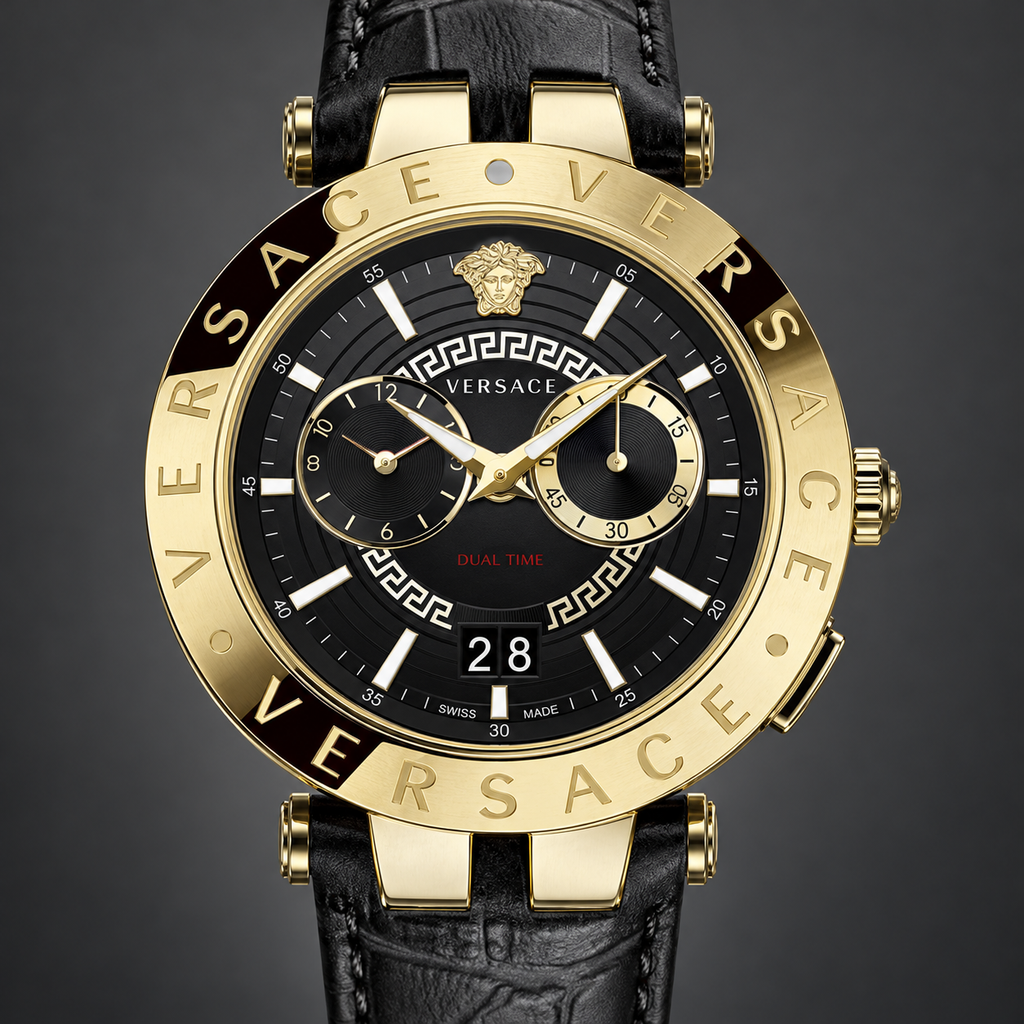 Versace V-Race Men's Watch – Black 46 mm – VEBV00119 dial and case detail – VEBV00119