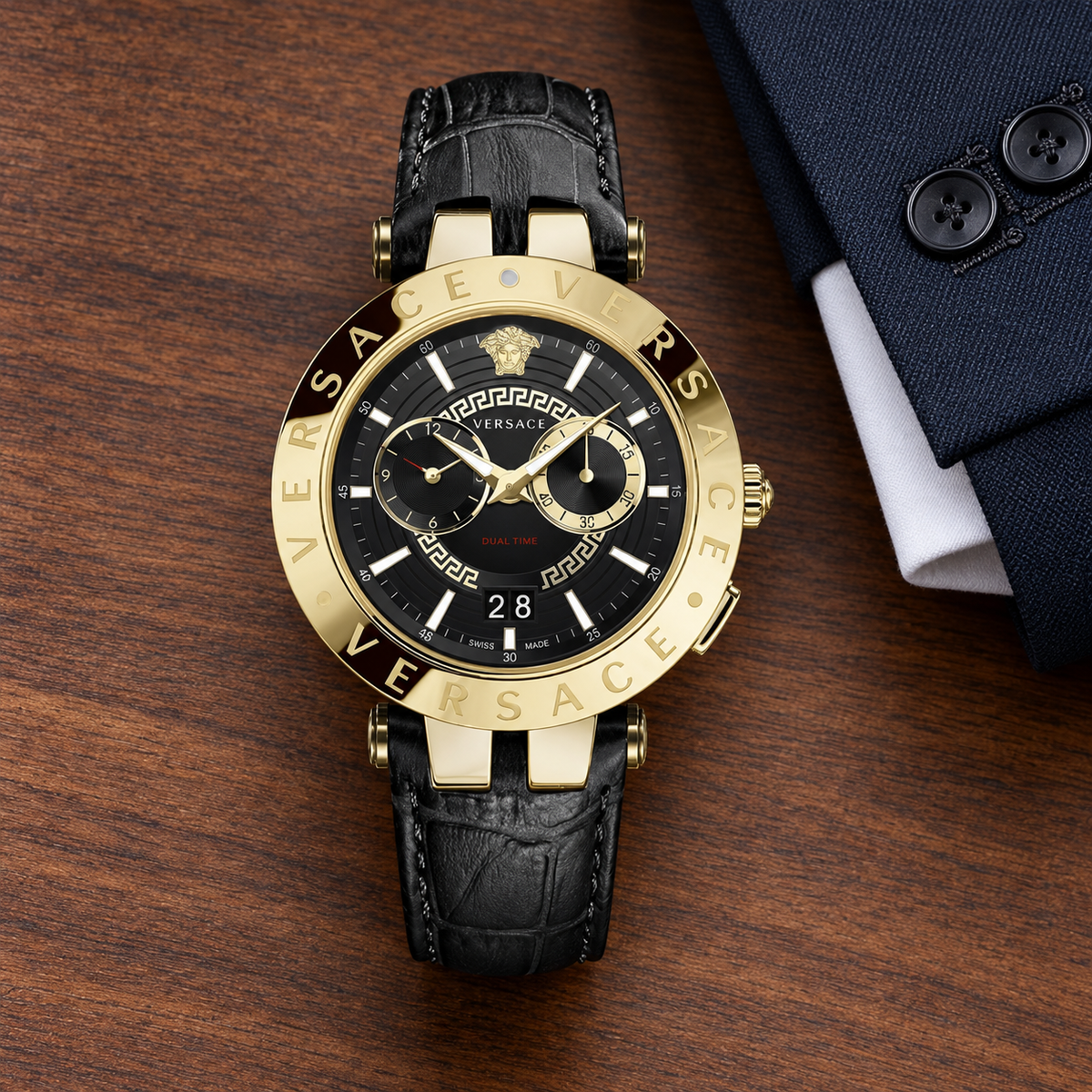 Versace V-Race Men's Watch – Black 46 mm – VEBV00119 lifestyle view – VEBV00119