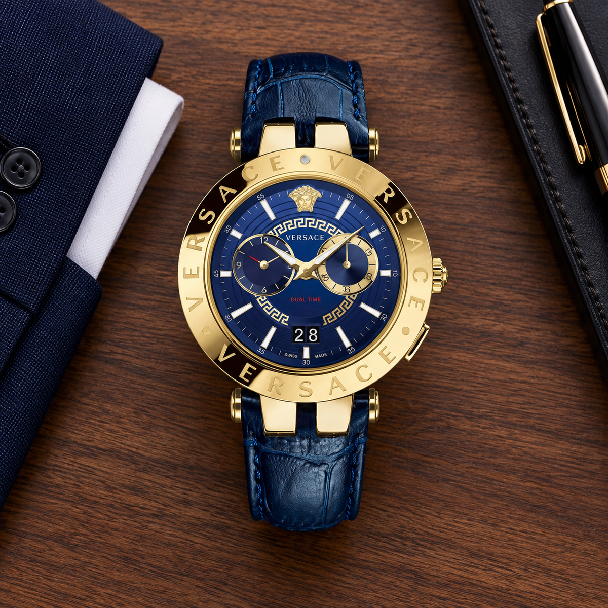 Versace V-Race Men's Watch – Blue 46 mm – VEBV00219 lifestyle view – VEBV00219