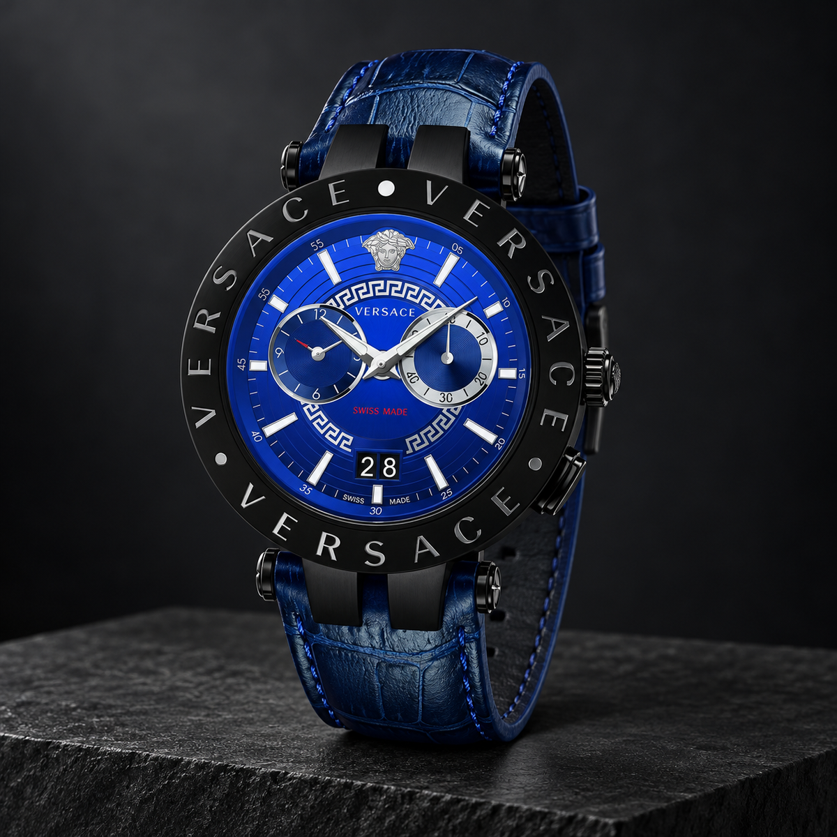 Versace V-Race Men's Watch – Blue 46 mm – VEBV00419 dark luxury view – VEBV00419