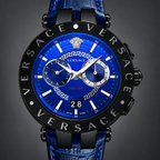 Versace V-Race Men's Watch – Blue 46 mm – VEBV00419 dial and case detail – VEBV00419