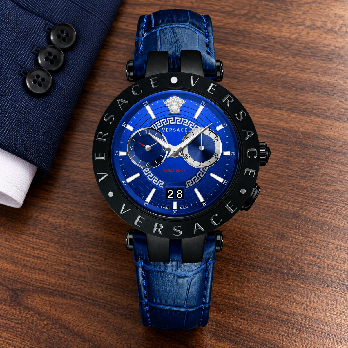 Versace V-Race Men's Watch – Blue 46 mm – VEBV00419 lifestyle view – VEBV00419