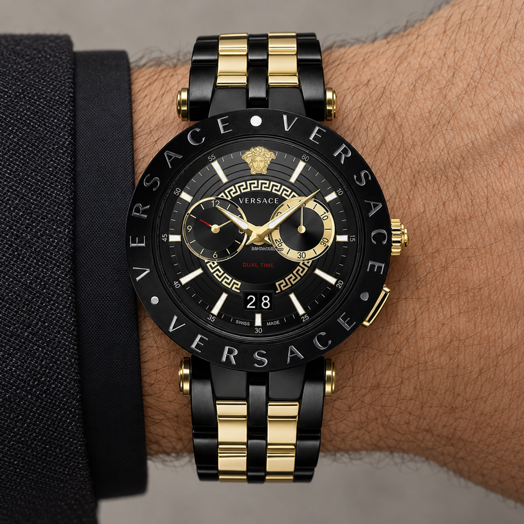 Versace V-Race Men's Watch – Black 46 mm – VEBV00619 on wrist – VEBV00619