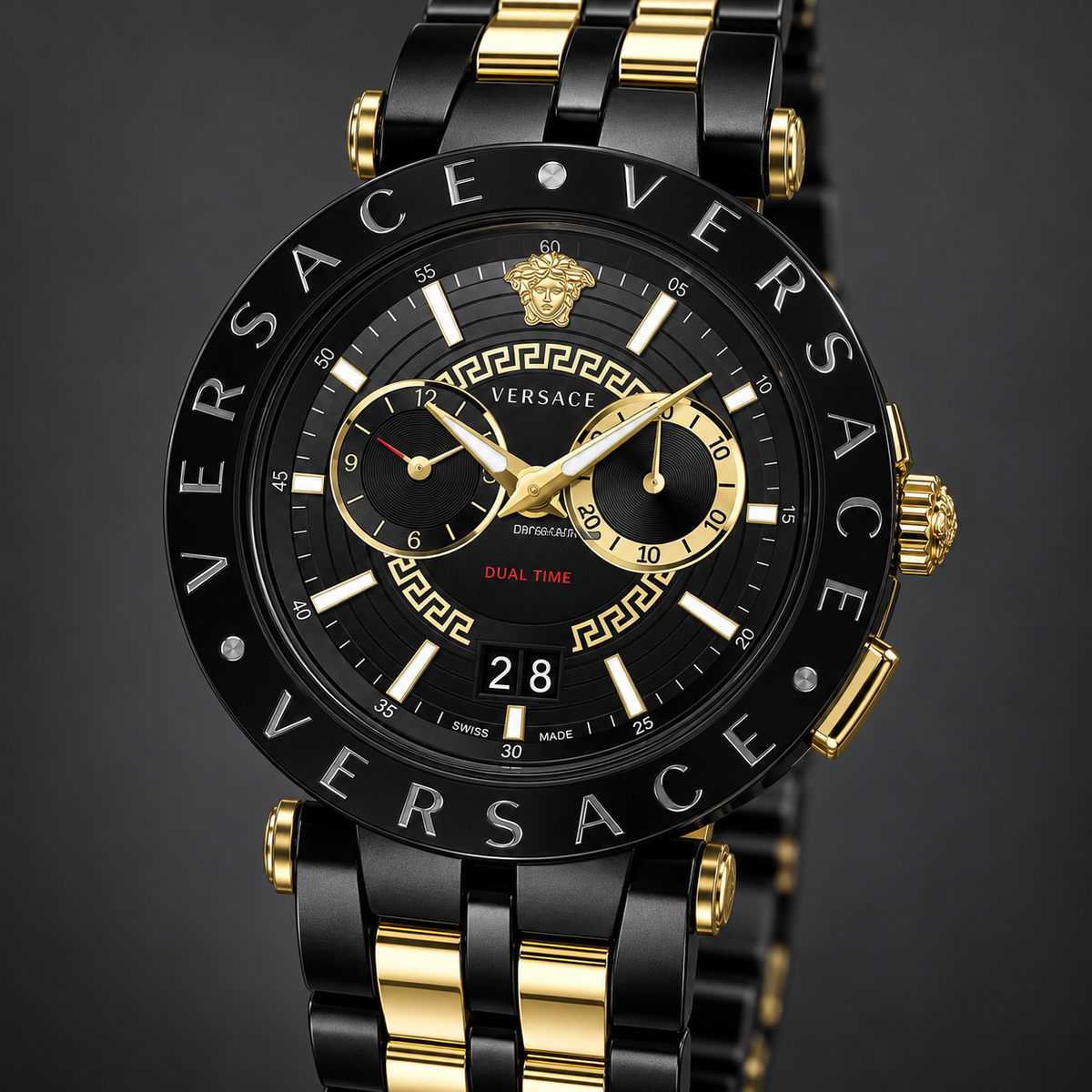 Versace V-Race Men's Watch – Black 46 mm – VEBV00619 dial and case detail – VEBV00619