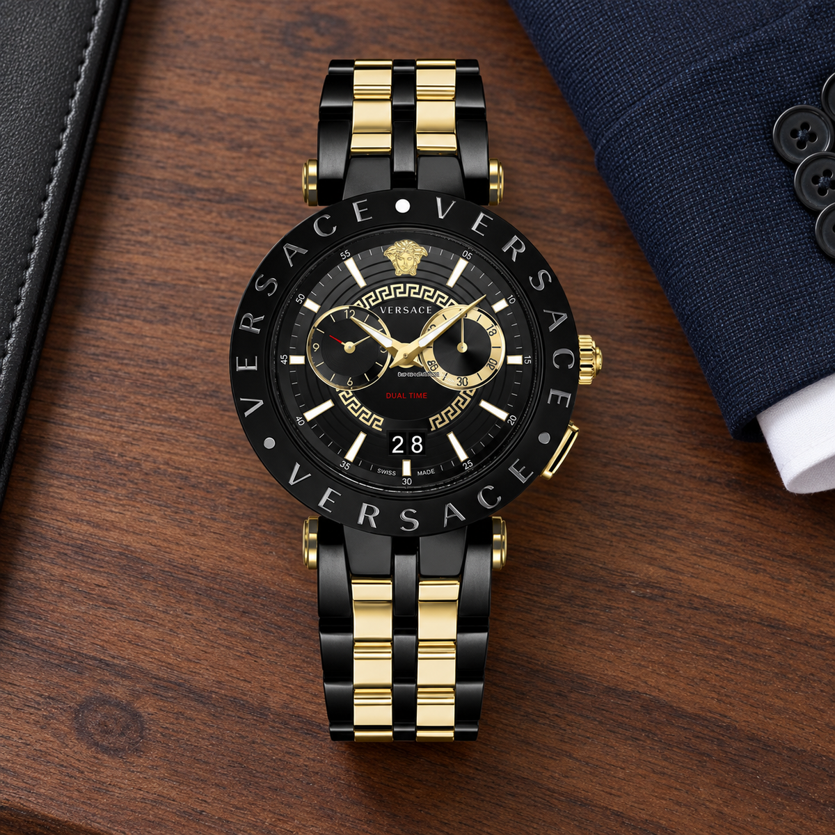 Versace V-Race Men's Watch – Black 46 mm – VEBV00619 lifestyle view – VEBV00619