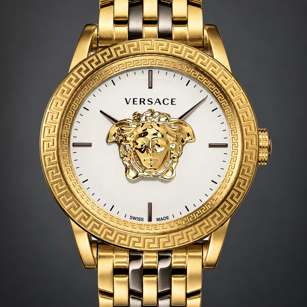 Versace Palazzo Empire Men's Watch – White 43 mm – VERD00418 dial and case detail – VERD00418