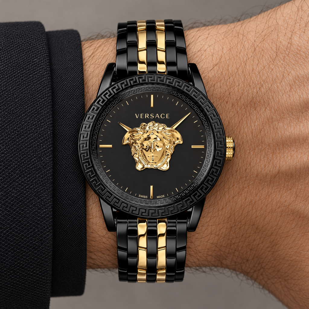 Versace Palazzo Empire Men's Watch – Black 43 mm – VERD01119 on wrist – VERD01119