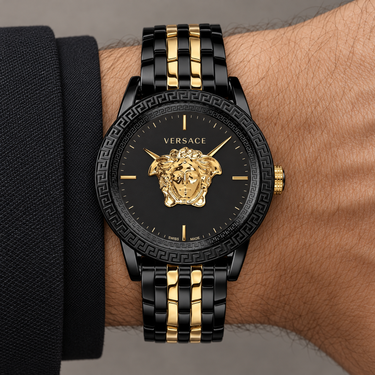 Versace Palazzo Empire Men's Watch – Black 43 mm – VERD01119 on wrist – VERD01119