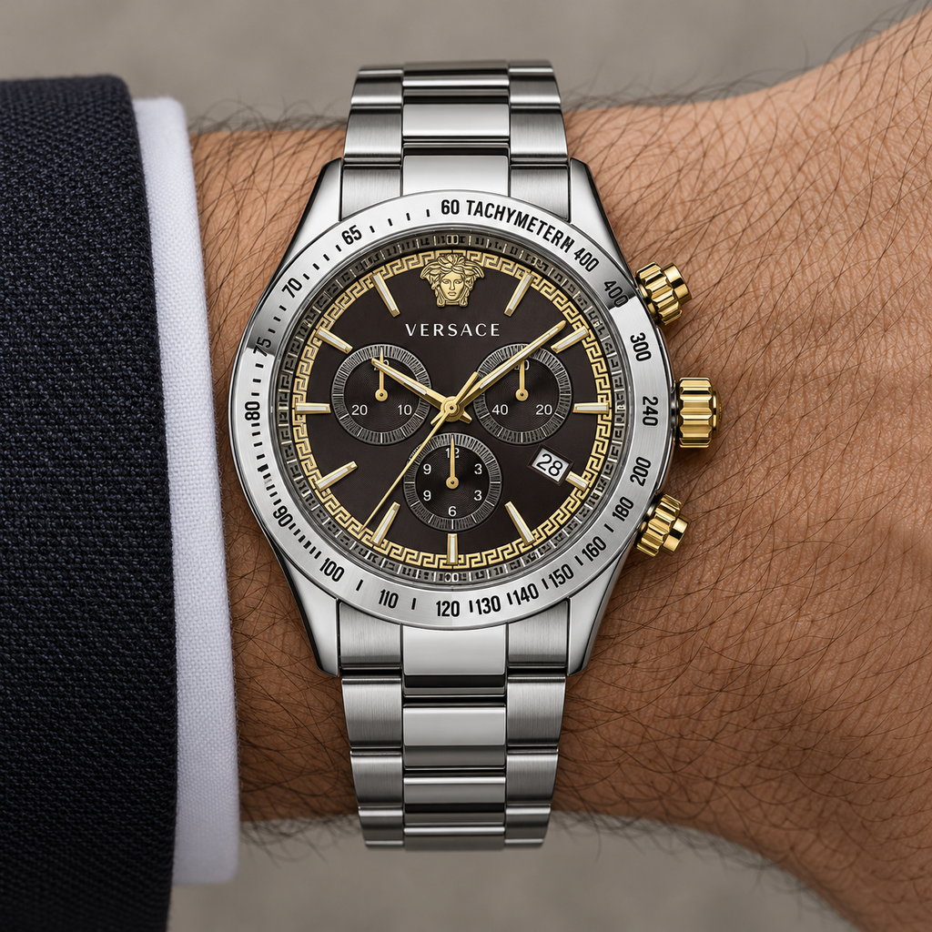 Versace Chrono Classic Men's Watch – Black 44 mm – VEV700419 on wrist – VEV700419