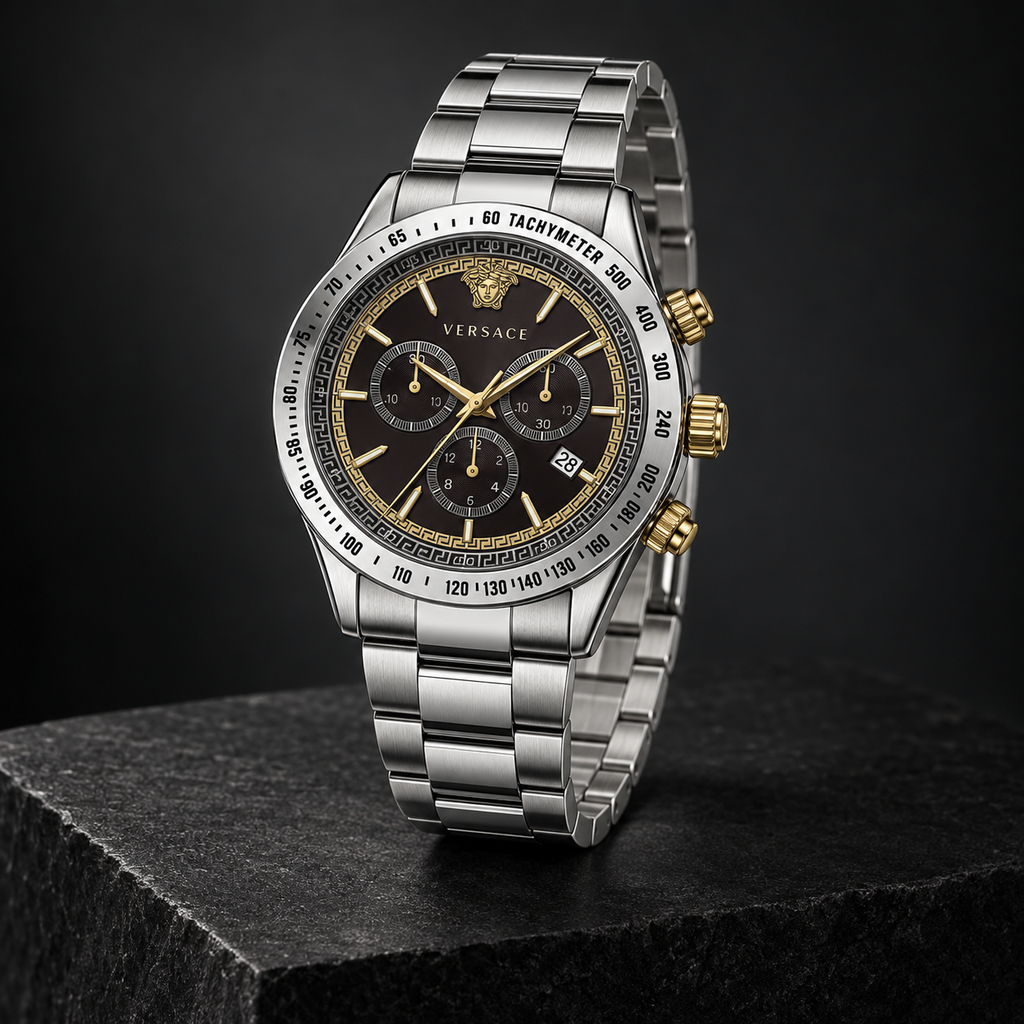 Versace Chrono Classic Men's Watch – Black 44 mm – VEV700419 dark luxury view – VEV700419