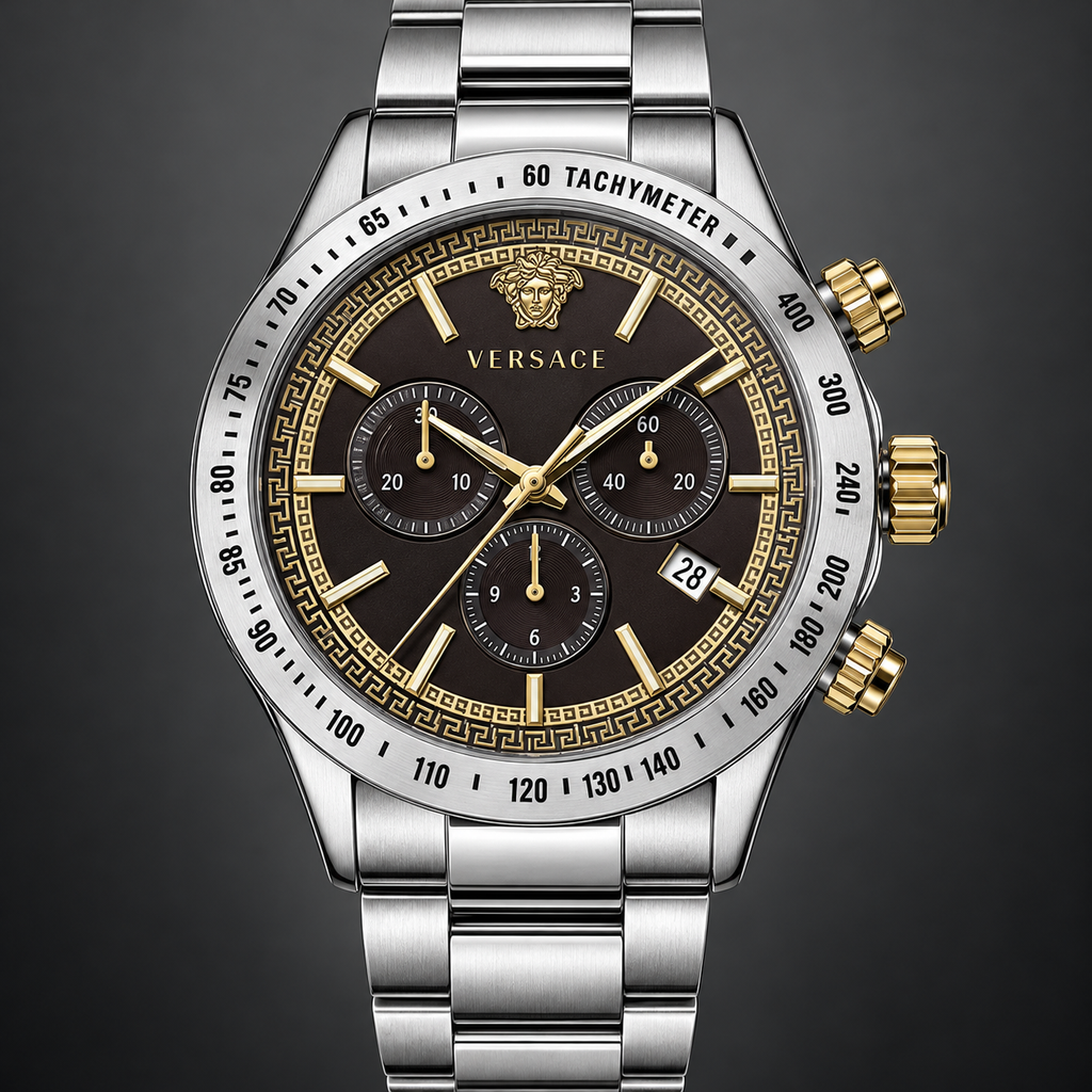 Versace Chrono Classic Men's Watch – Black 44 mm – VEV700419 dial and case detail – VEV700419