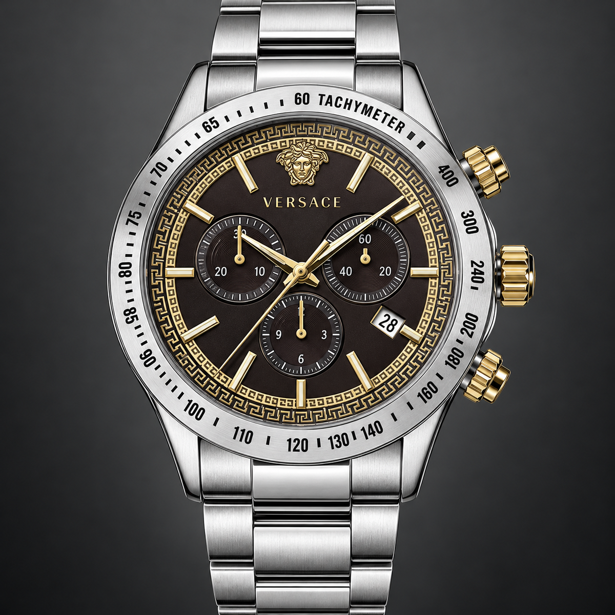 Versace Chrono Classic Men's Watch – Black 44 mm – VEV700419 dial and case detail – VEV700419