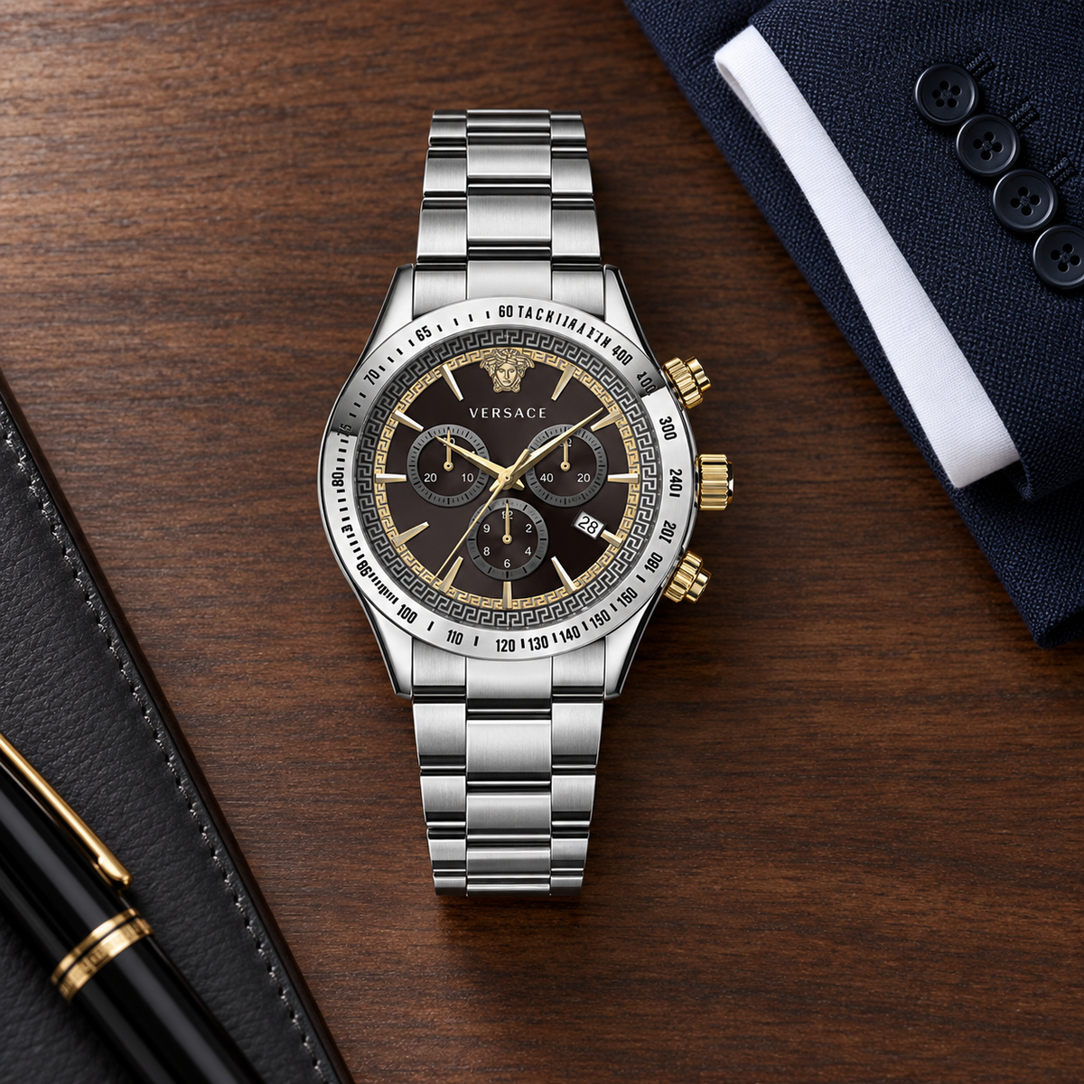 Versace Chrono Classic Men's Watch – Black 44 mm – VEV700419 lifestyle view – VEV700419
