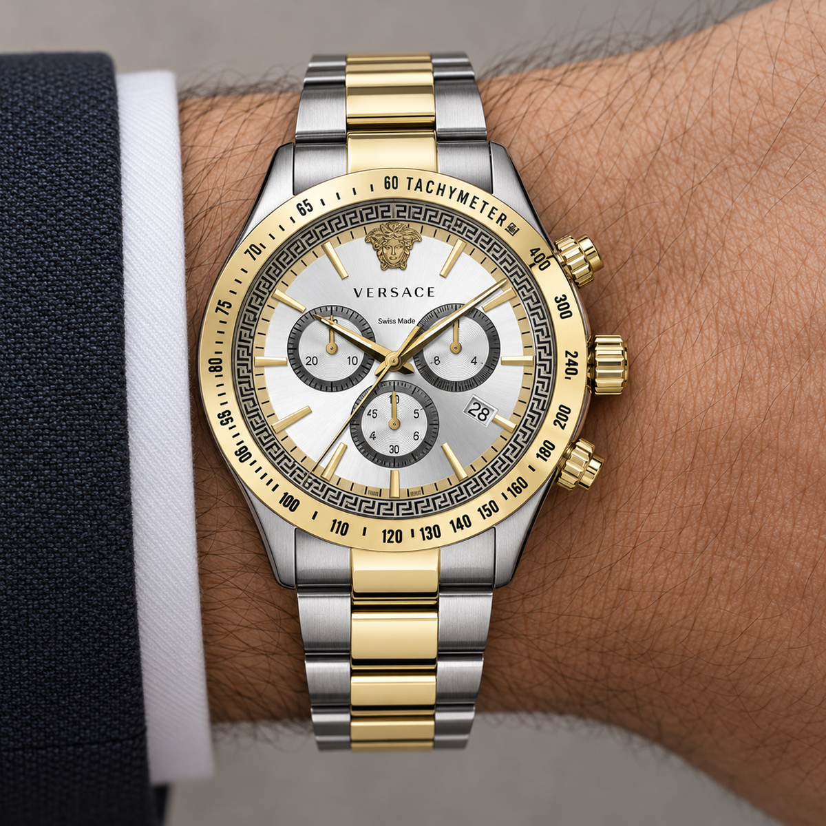 Versace Chrono Classic Men's Watch – White 44 mm – VEV700519 on wrist – VEV700519