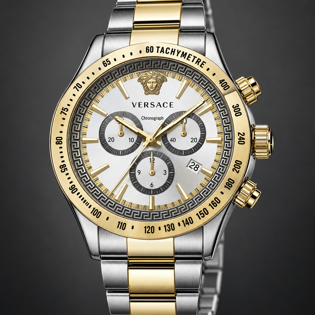 Versace Chrono Classic Men's Watch – White 44 mm – VEV700519 dial and case detail – VEV700519