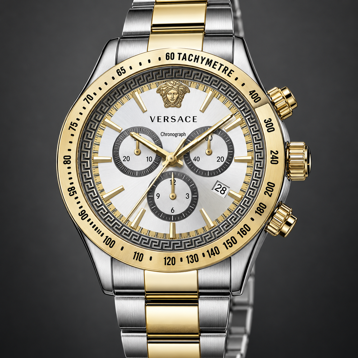 Versace Chrono Classic Men's Watch – White 44 mm – VEV700519 dial and case detail – VEV700519