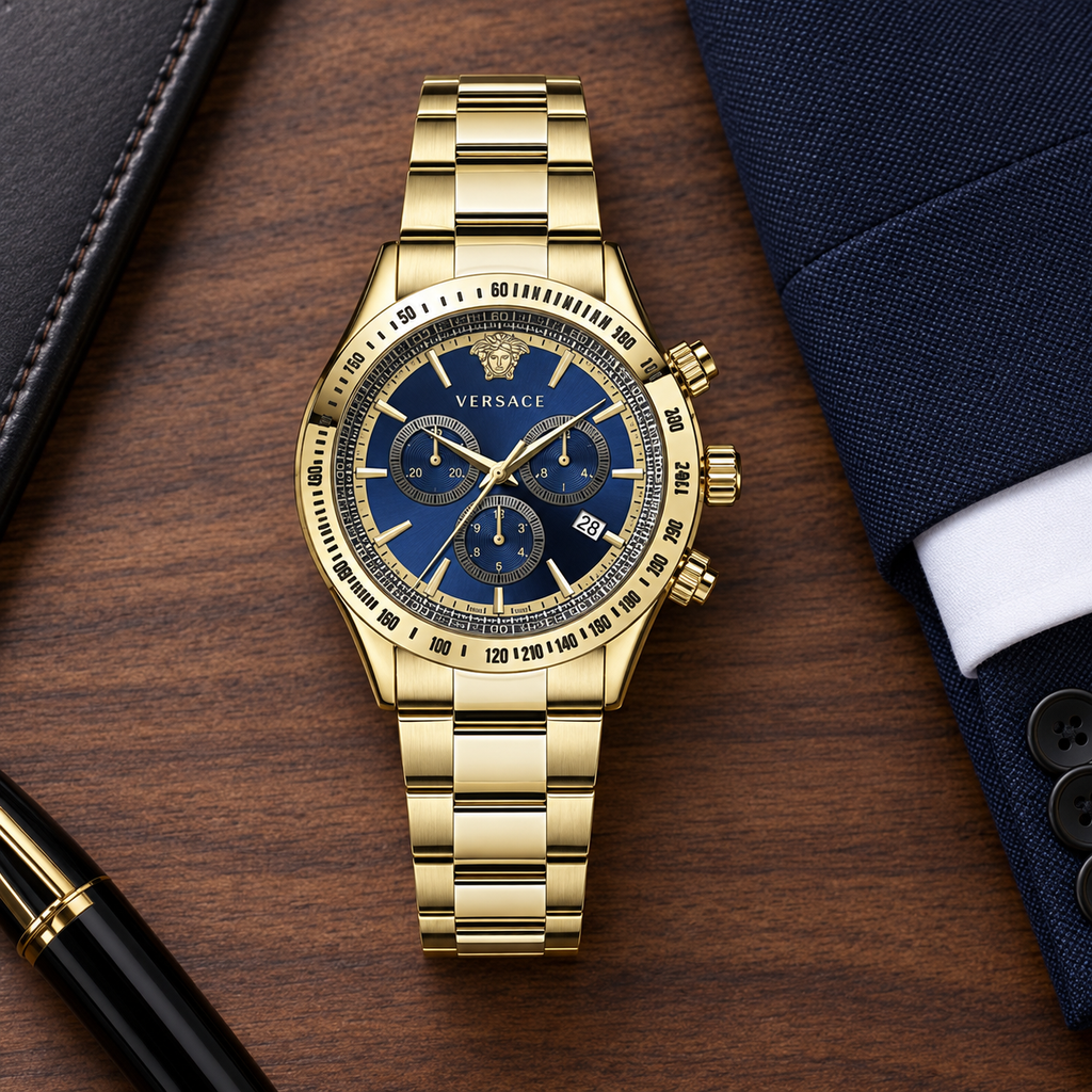 Versace Chrono Classic Men's Watch – Blue 44 mm – VEV700619 lifestyle view – VEV700619