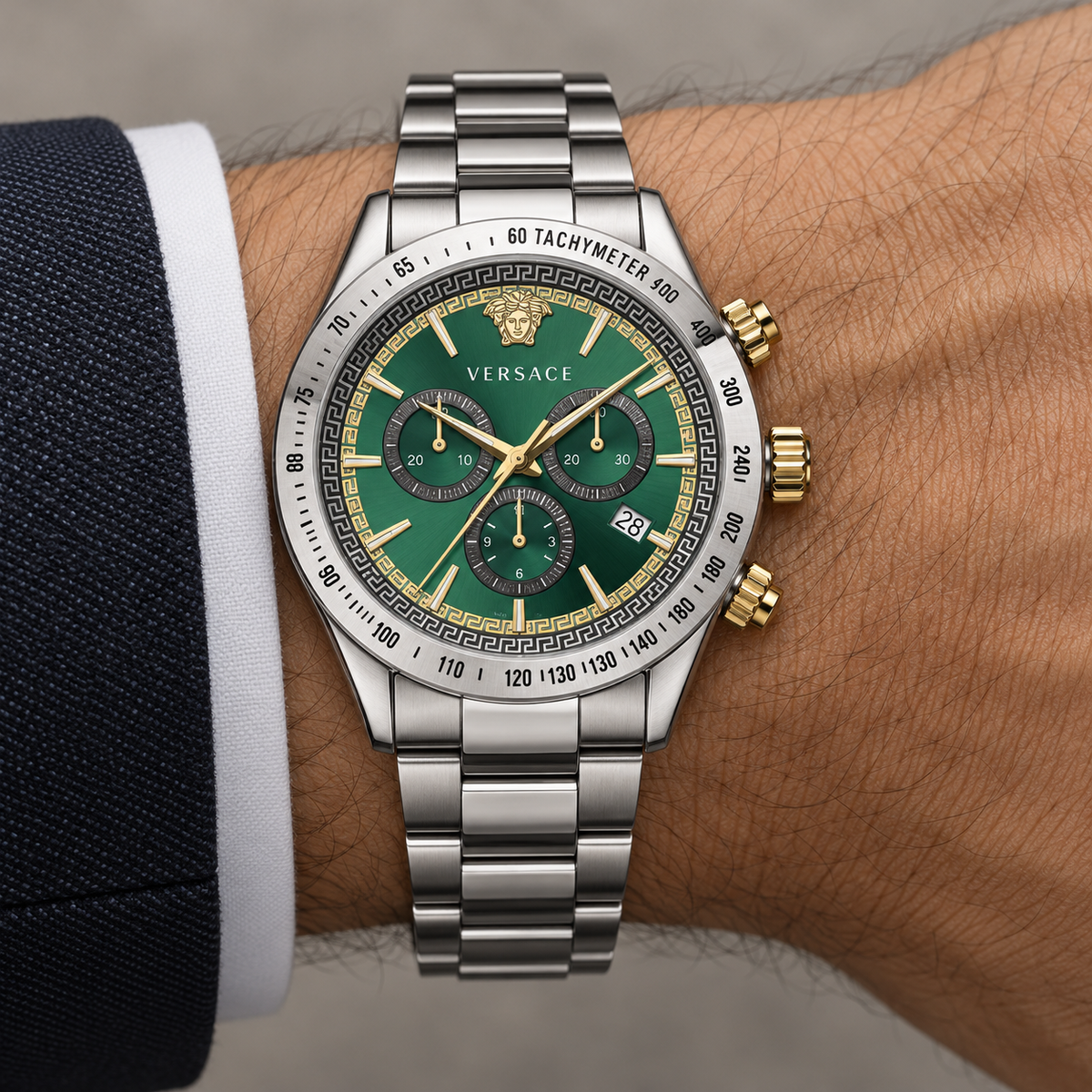 Versace Chrono Classic Men's Watch – Green 44 mm – VEV700721 on wrist – VEV700721