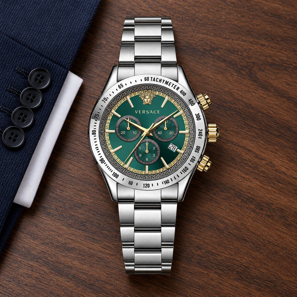 Versace Chrono Classic Men's Watch – Green 44 mm – VEV700721 lifestyle view – VEV700721