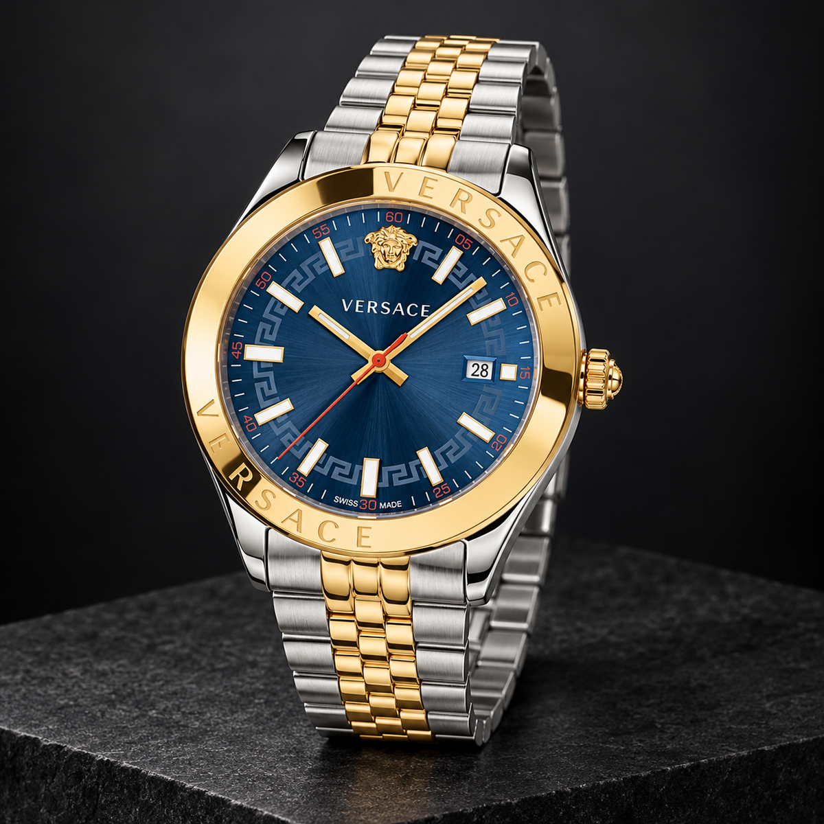 Versace Hellenyium Men's Watch – Blue 42 mm – VEVK00520 dark luxury view – VEVK00520