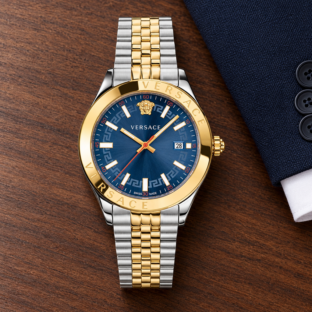Versace Hellenyium Men's Watch – Blue 42 mm – VEVK00520 lifestyle view – VEVK00520