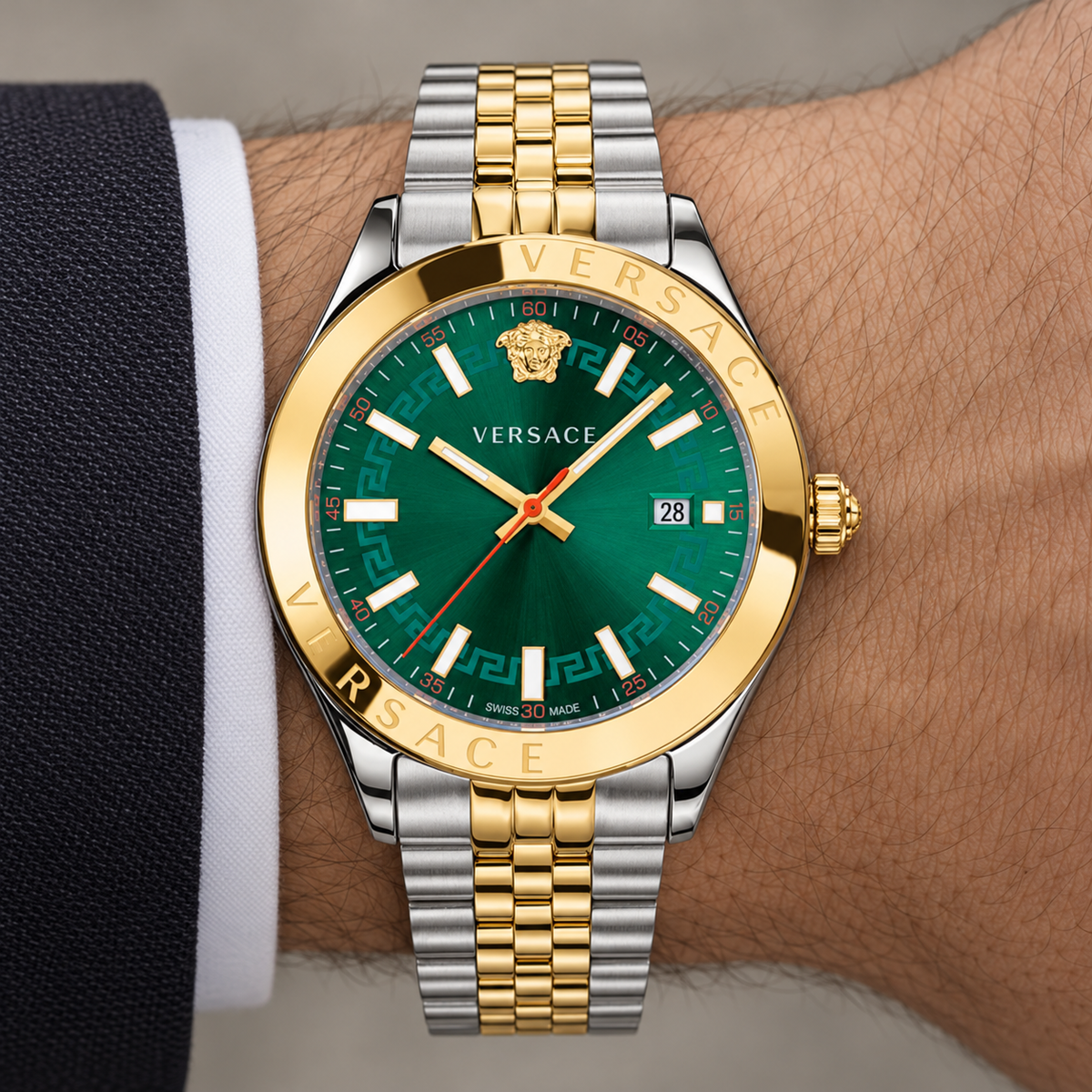 Versace Hellenyium Men's Watch – Green 42 mm – VEVK00620 on wrist – VEVK00620