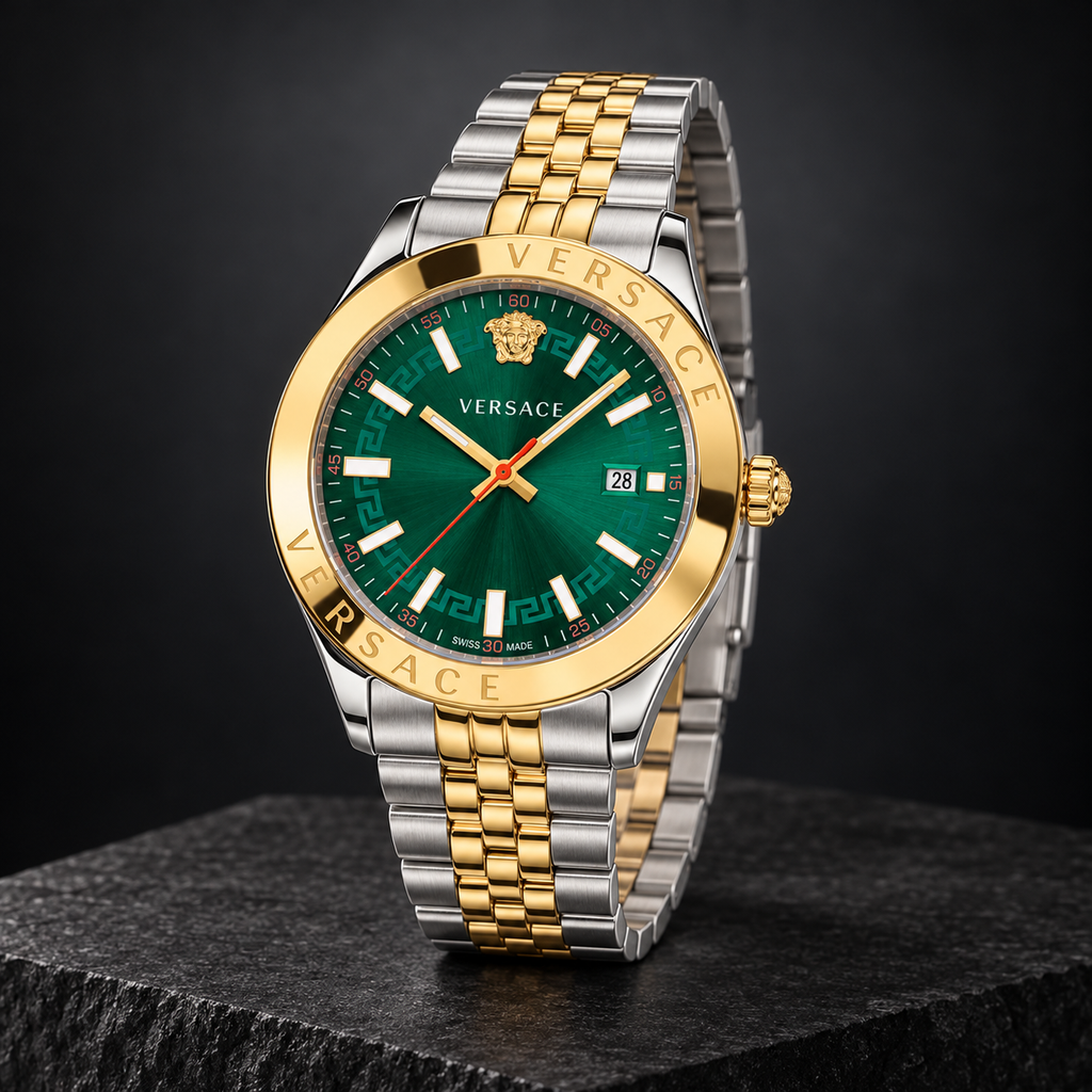 Versace Hellenyium Men's Watch – Green 42 mm – VEVK00620 dark luxury view – VEVK00620