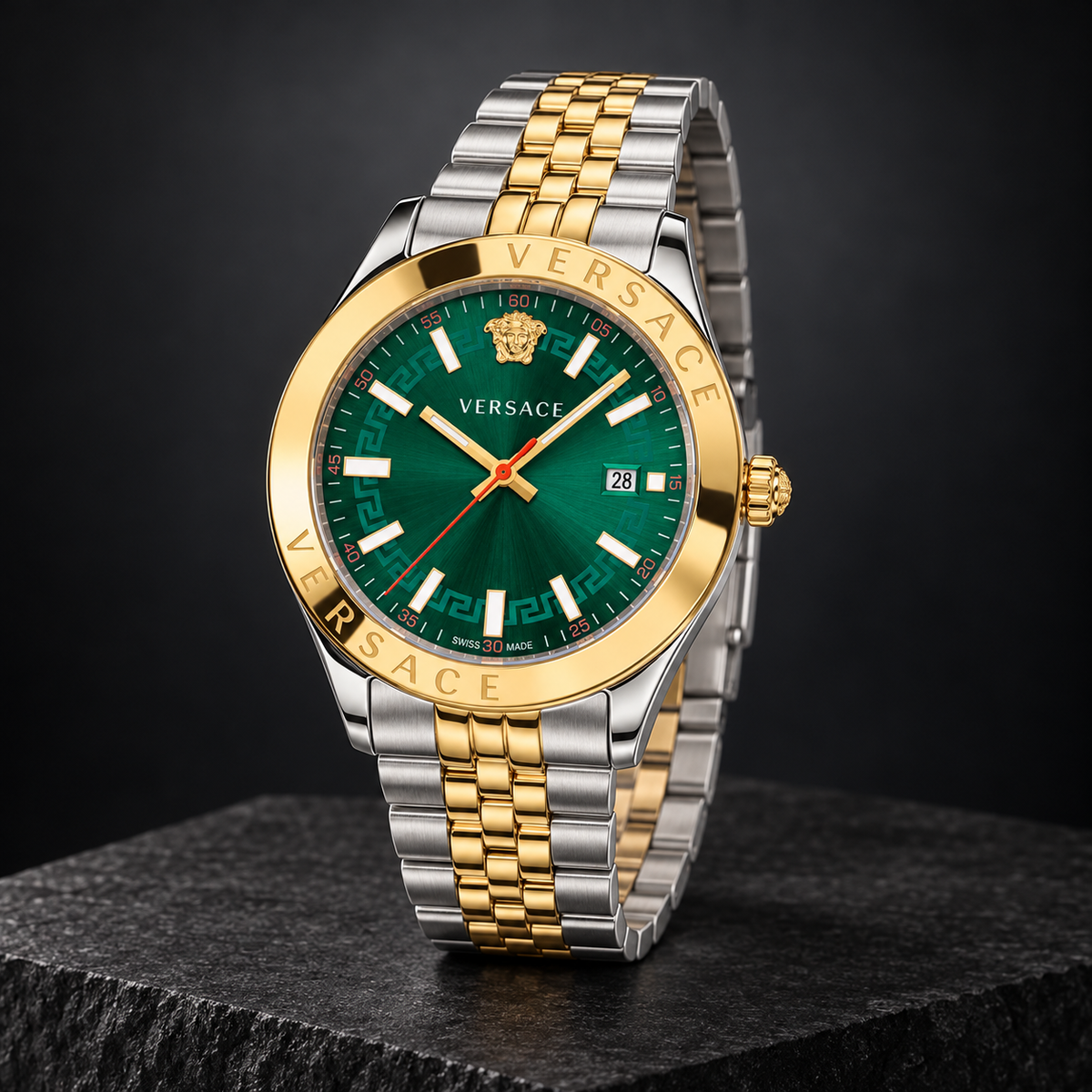 Versace Hellenyium Men's Watch – Green 42 mm – VEVK00620 dark luxury view – VEVK00620