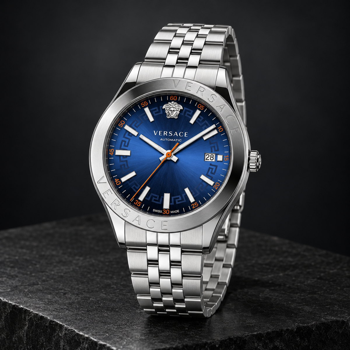 Versace Hellenyium Men's Watch – Blue 42 mm – VEVK00921 dark luxury view – VEVK00921