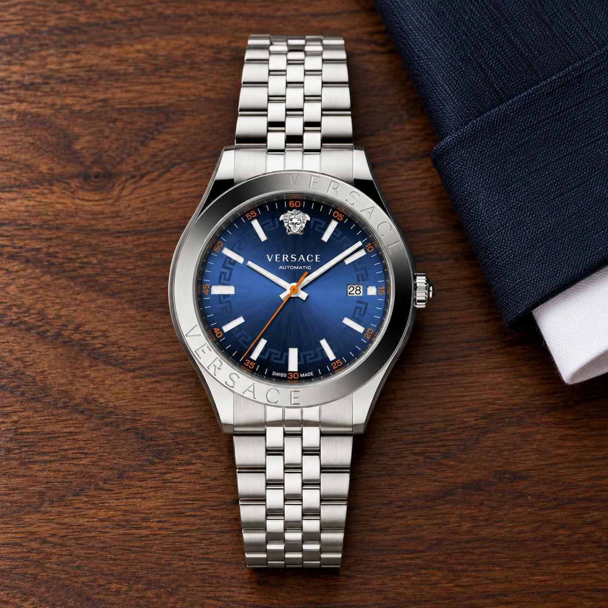 Versace Hellenyium Men's Watch – Blue 42 mm – VEVK00921 lifestyle view – VEVK00921