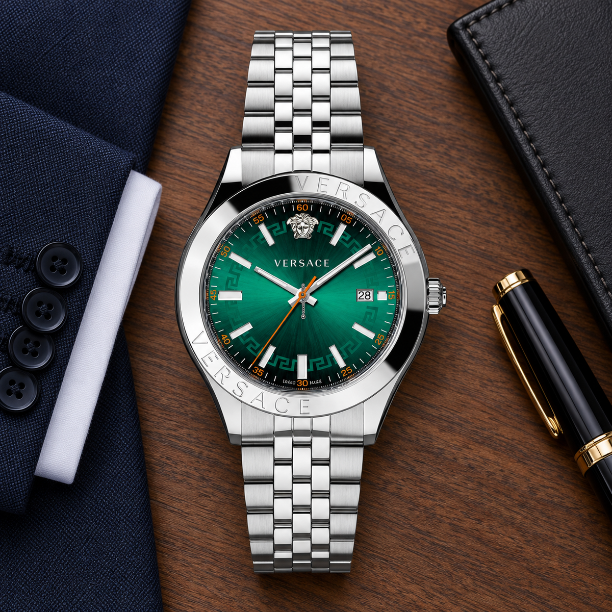 Versace Hellenyium Men's Watch – Green 42 mm – VEVK01021 lifestyle view – VEVK01021