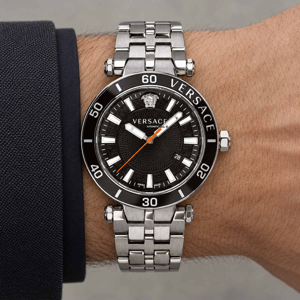 Versace Greca Sport Men's Watch – Black 43 mm – VEZ300321 on wrist – VEZ300321