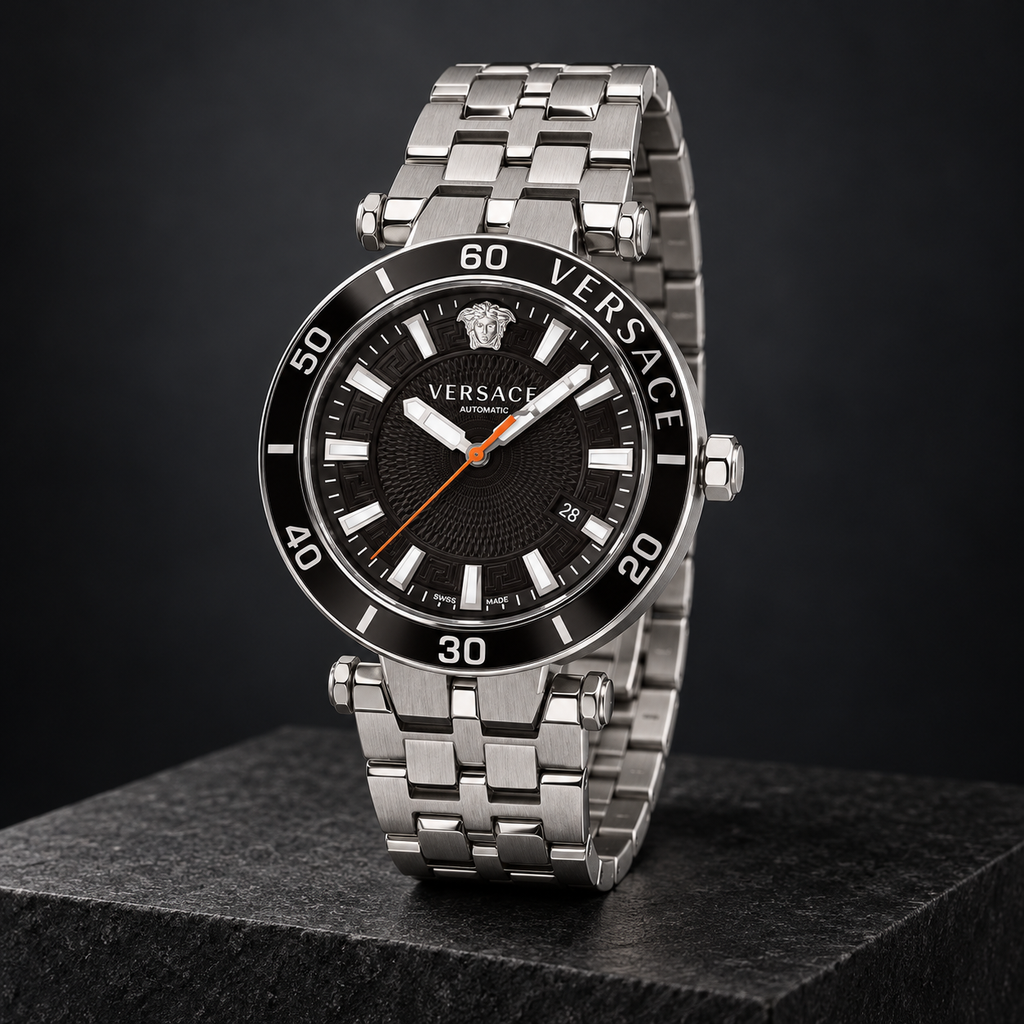 Versace Greca Sport Men's Watch – Black 43 mm – VEZ300321 dark luxury view – VEZ300321