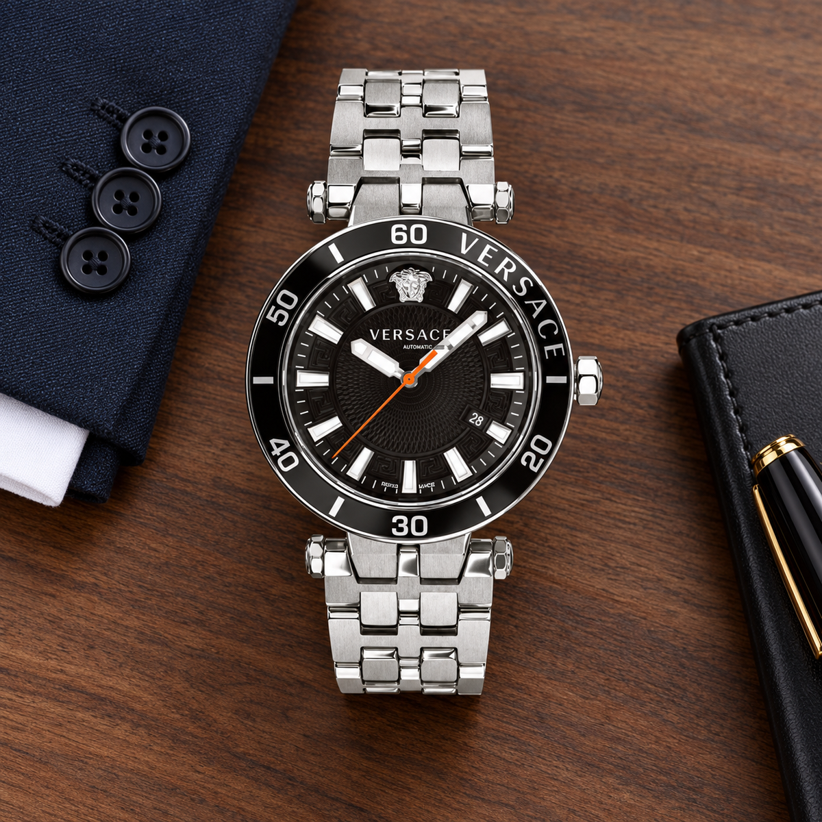 Versace Greca Sport Men's Watch – Black 43 mm – VEZ300321 lifestyle view – VEZ300321