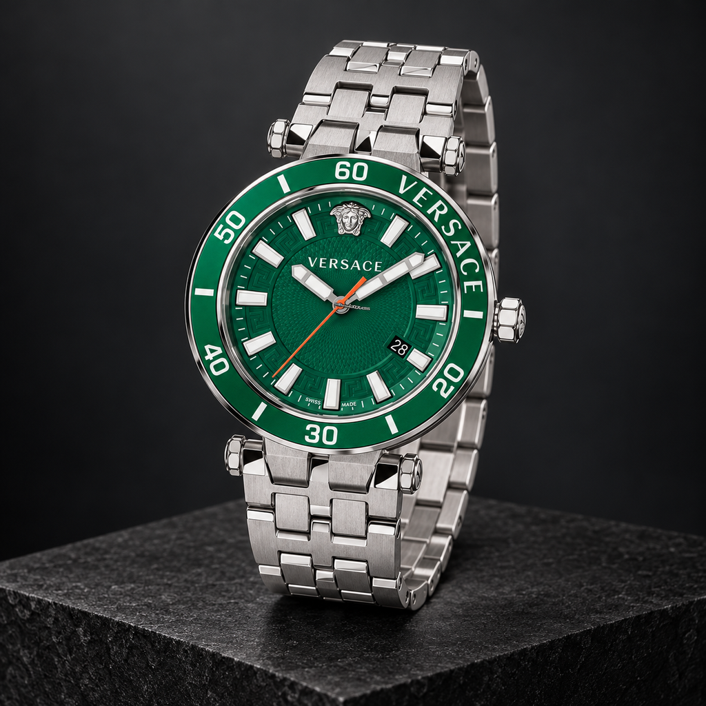 Versace Greca Sport Men's Watch – Green 43 mm – VEZ300421 dark luxury view – VEZ300421