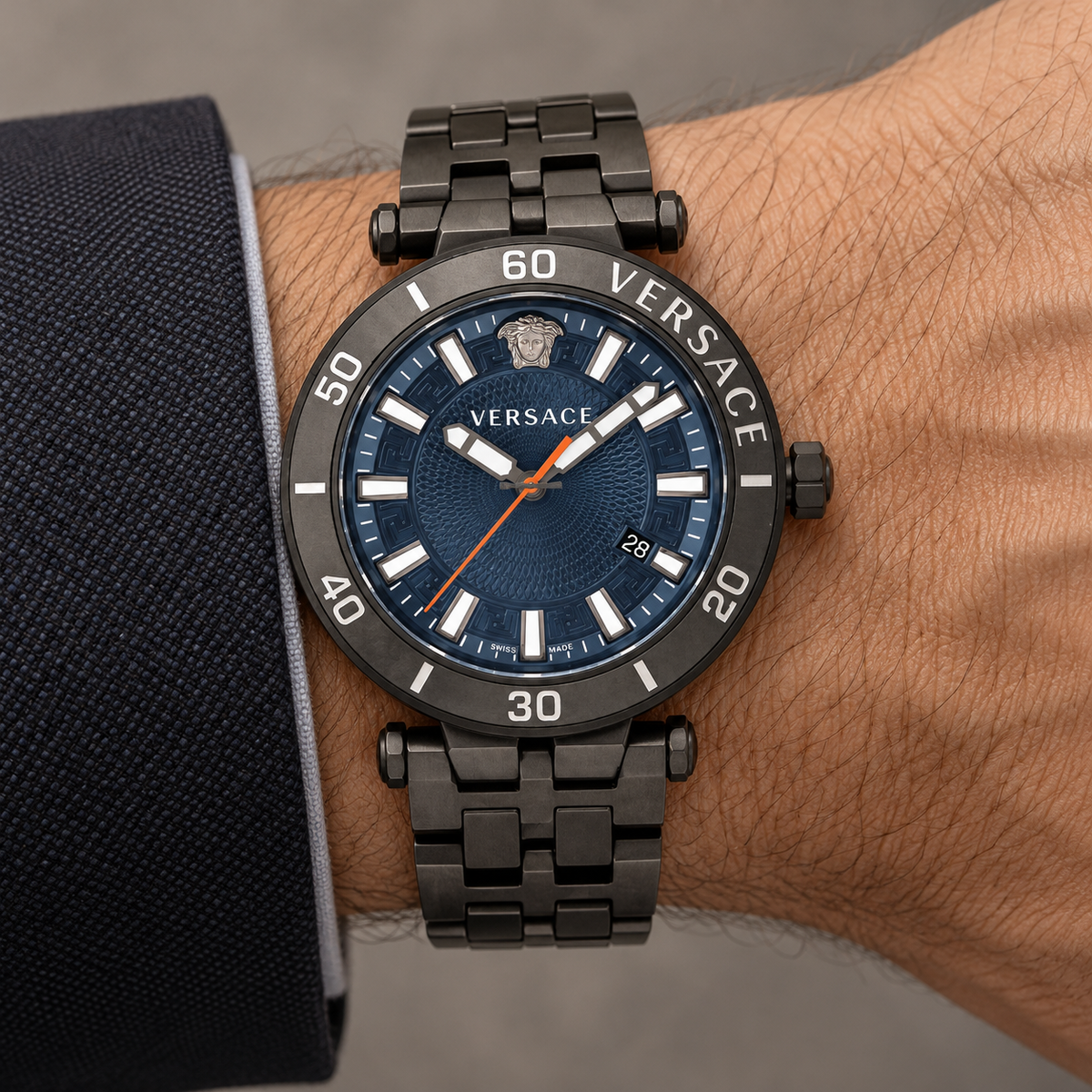 Versace Greca Sport Men's Watch – Blue 43 mm – VEZ300621 on wrist – VEZ300621