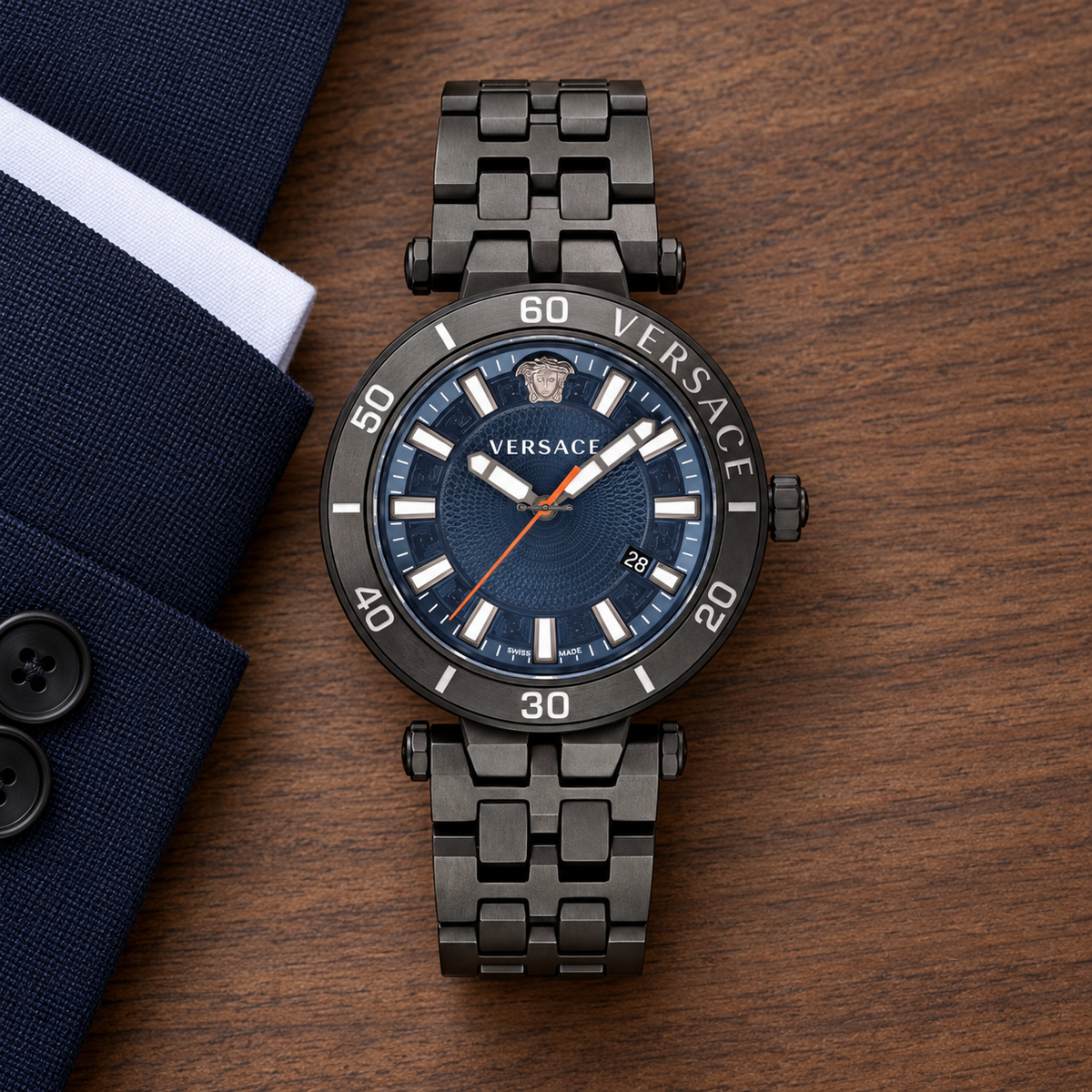 Versace Greca Sport Men's Watch – Blue 43 mm – VEZ300621 lifestyle view – VEZ300621