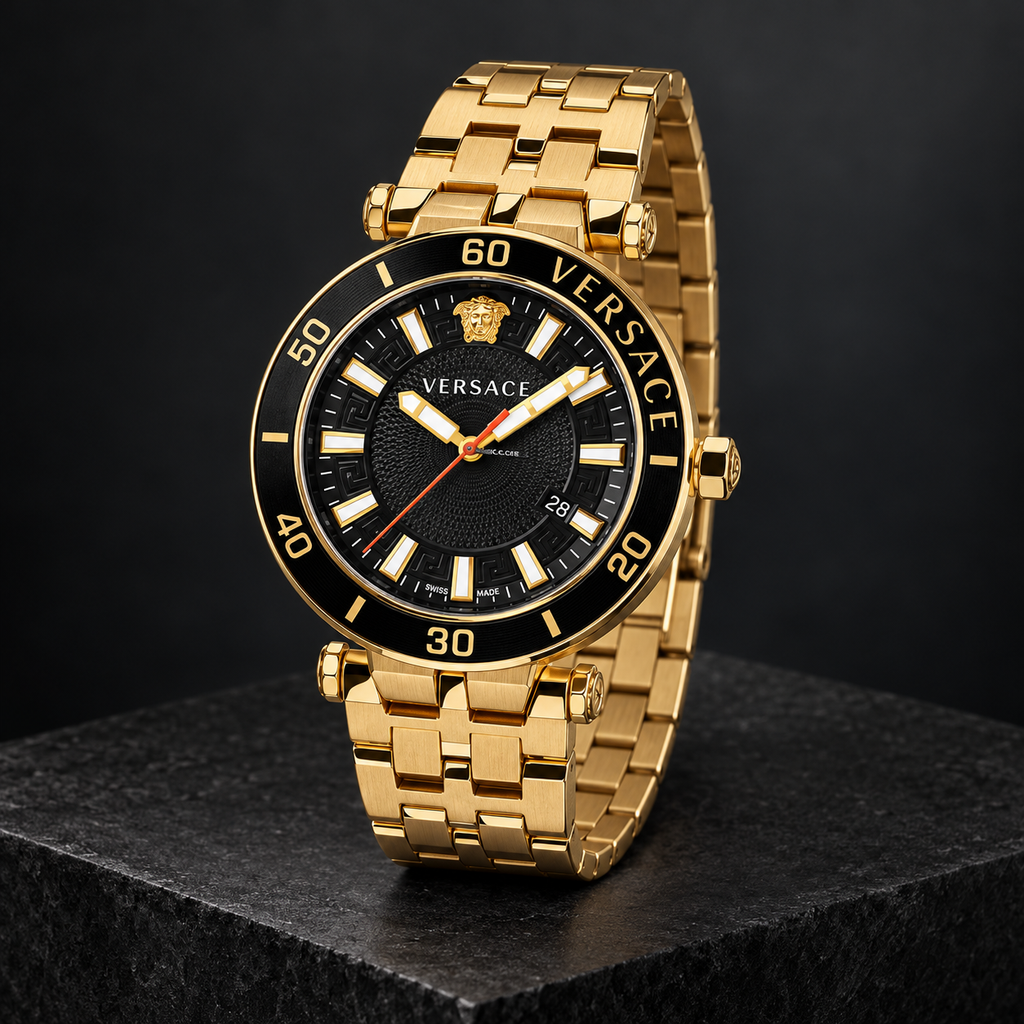 Versace Greca Sport Men's Watch – Black 43 mm – VEZ300721 dark luxury view – VEZ300721
