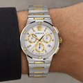 Versace Greca Logo Chronograph Men's Watch – Silver 43 mm – VEZ900321 on wrist – VEZ900321