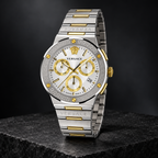Versace Greca Logo Chronograph Men's Watch – Silver 43 mm – VEZ900321 dark luxury view – VEZ900321