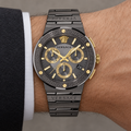 Versace Greca Logo Chronograph Men's Watch – Gray 43 mm – VEZ900521 on wrist – VEZ900521