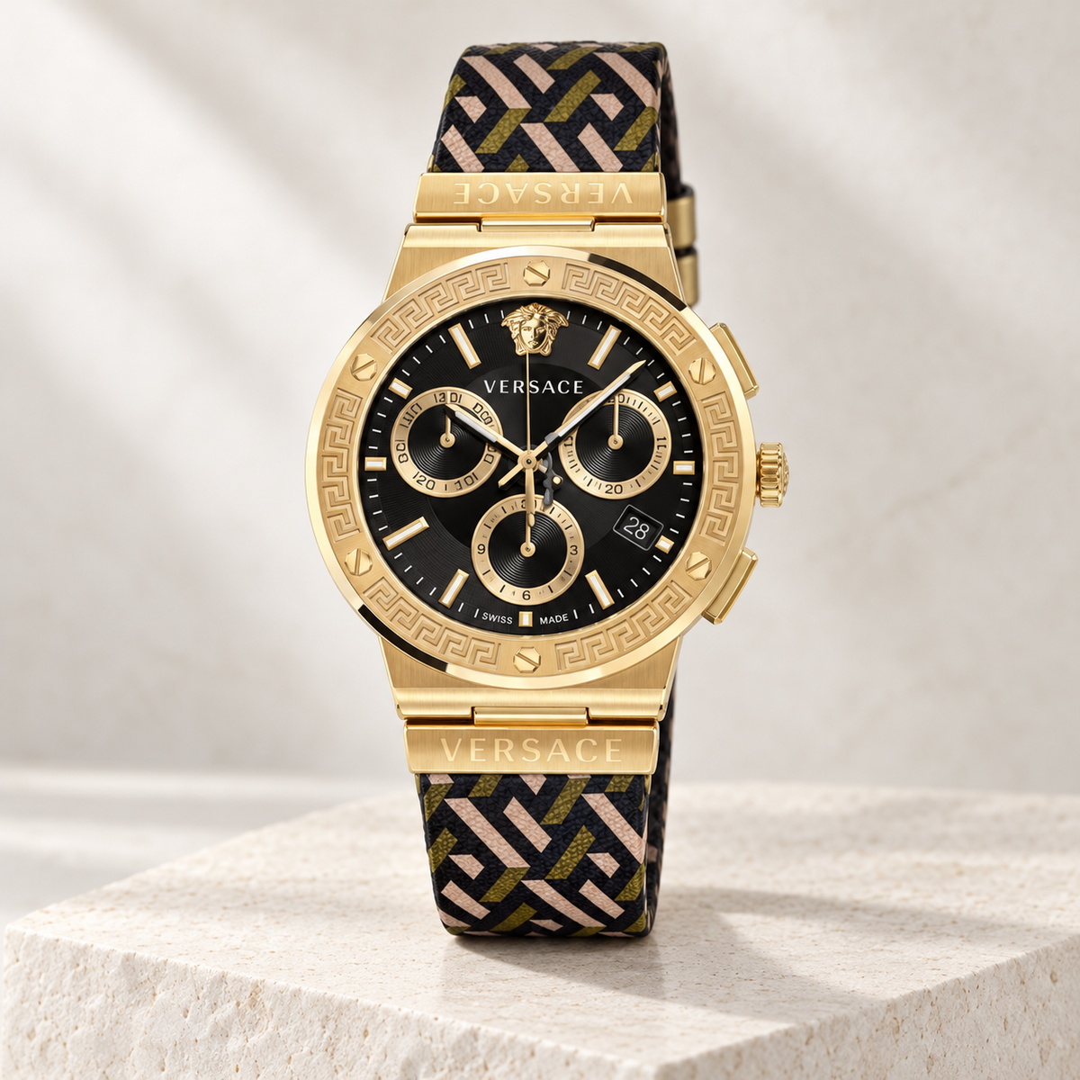 Versace Greca Logo Chronograph Men's Watch – Black 43 mm – VEZ900621 studio product view – VEZ900621