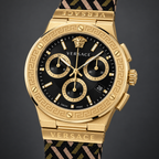 Versace Greca Logo Chronograph Men's Watch – Black 43 mm – VEZ900621 dial and case detail – VEZ900621
