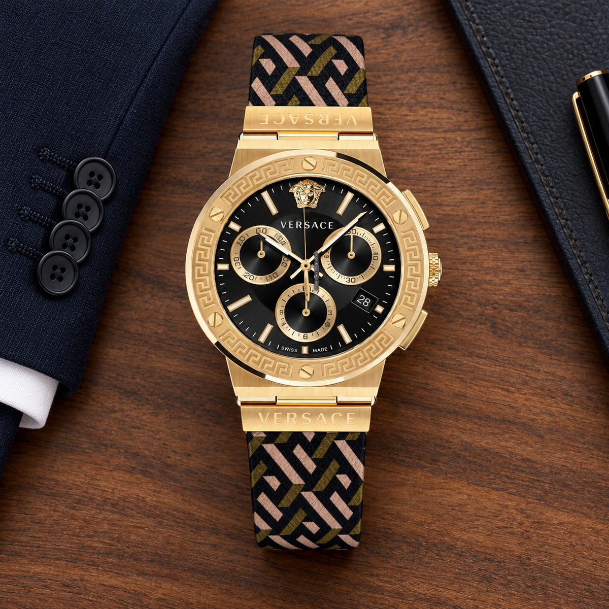 Versace Greca Logo Chronograph Men's Watch – Black 43 mm – VEZ900621 lifestyle view – VEZ900621