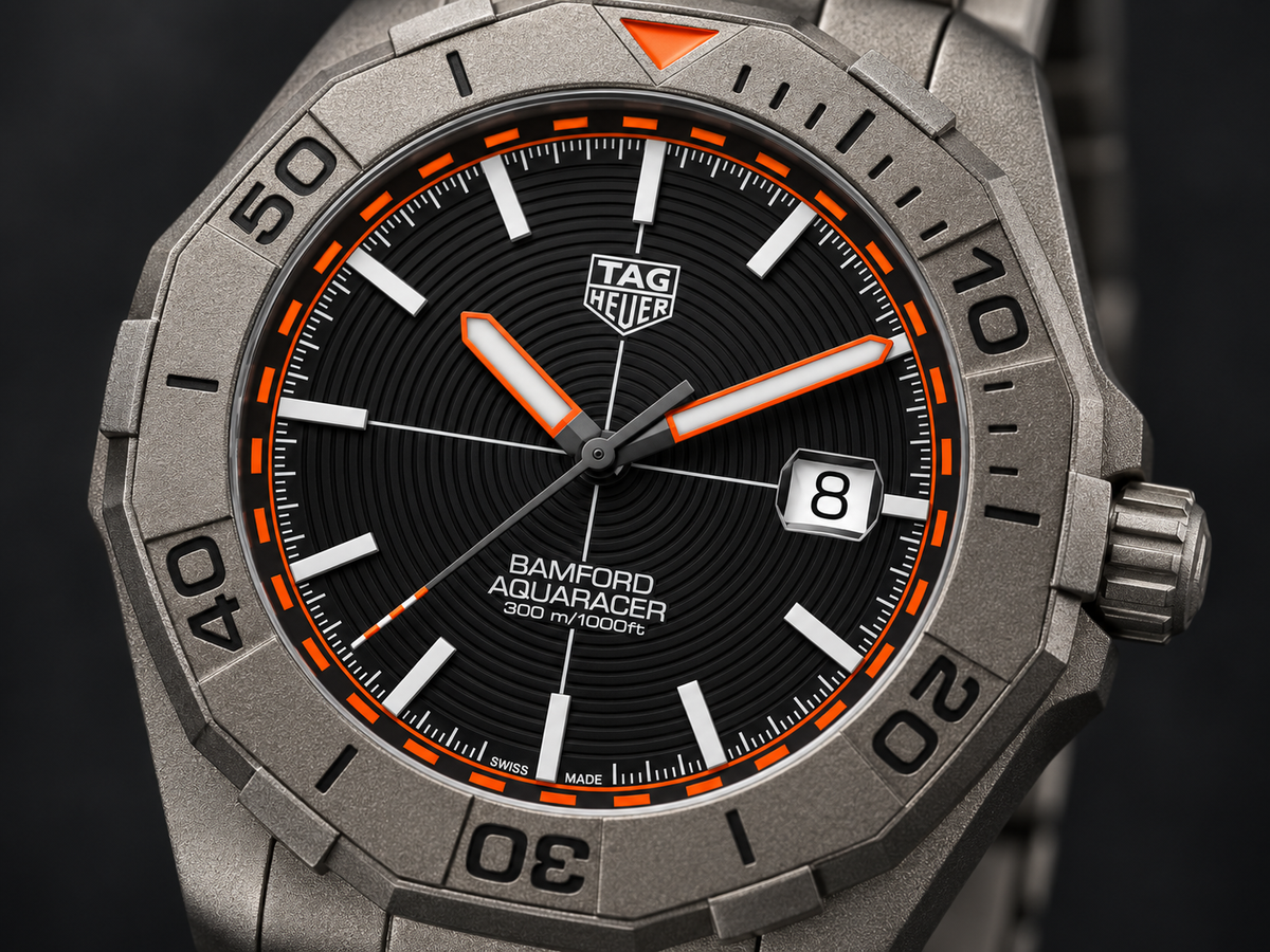 TAG Heuer Aquaracer Bamford WAY208F.BF0638 black dial and titanium bezel macro