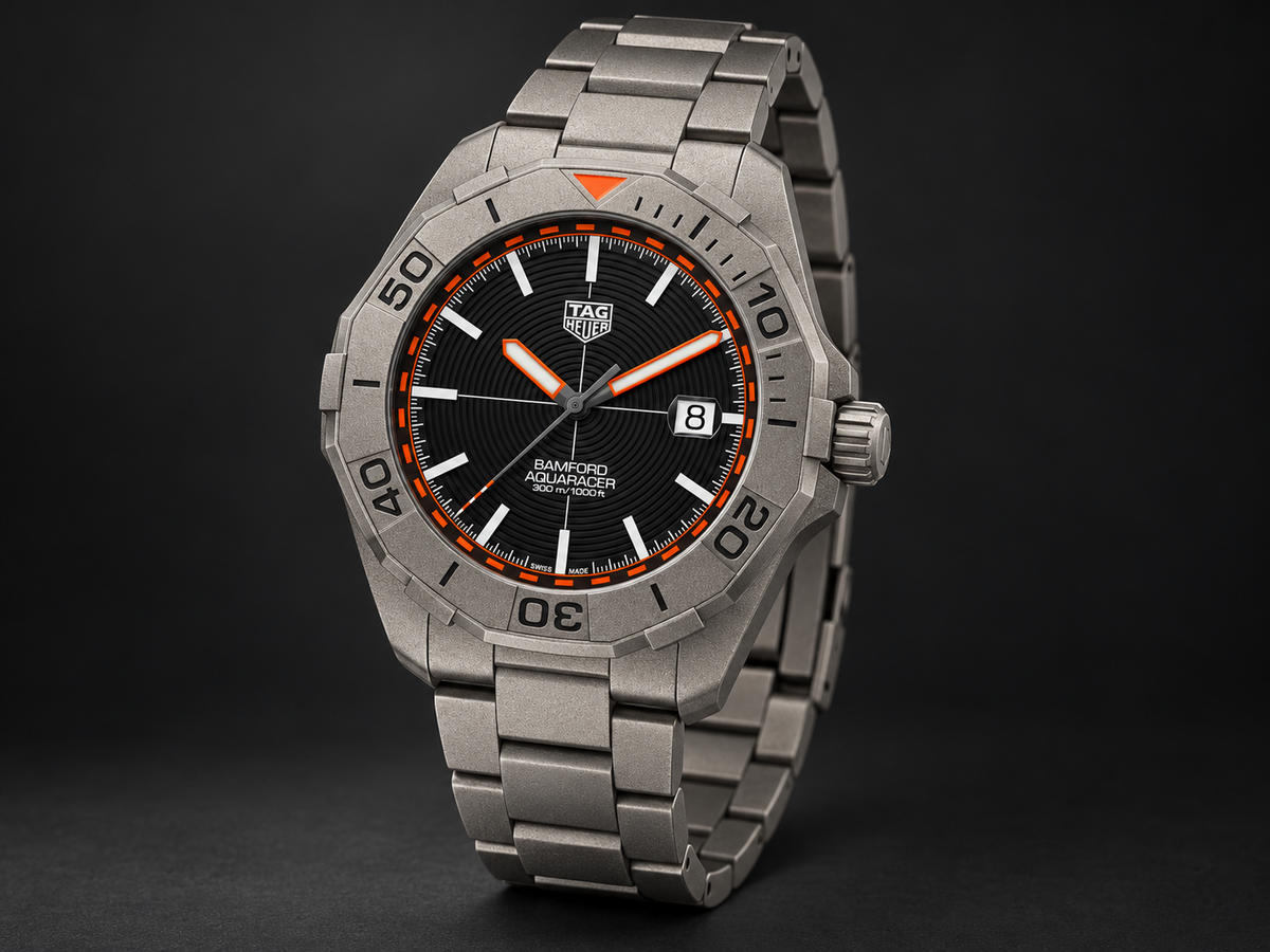 TAG Heuer Aquaracer Bamford WAY208F.BF0638 sand-blasted titanium case crown and bracelet profile