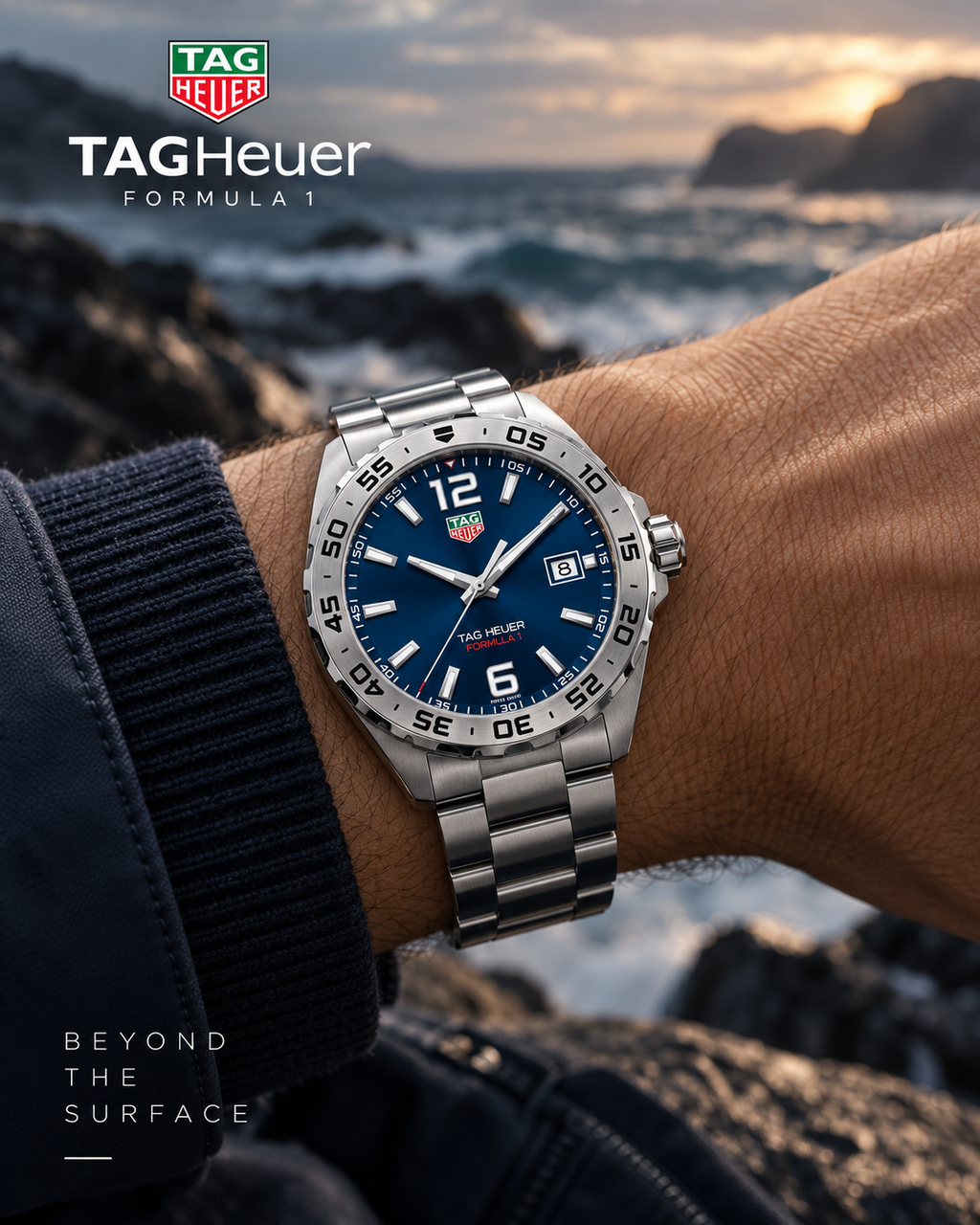 TAG Heuer Formula 1 WAZ1118.BA0875 blue dial stainless steel watch on wrist