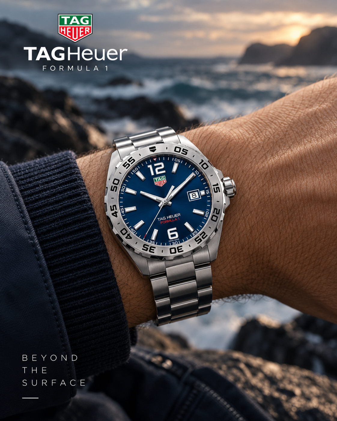 TAG Heuer Formula 1 WAZ1118.BA0875 blue dial stainless steel watch on wrist